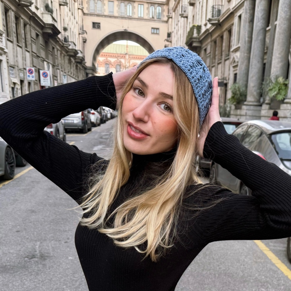 Handmade Blue Knit Beanie OS